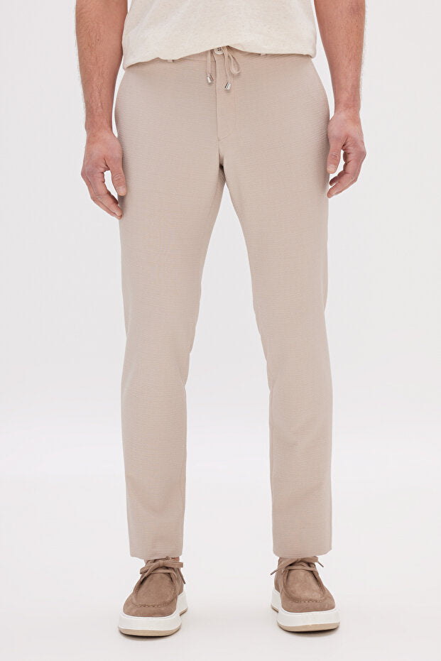AC&Co / Altınyıldız Classics Men's Beige Slim Fit Tapered Waist-Tie Side Pocket Pleated Pants