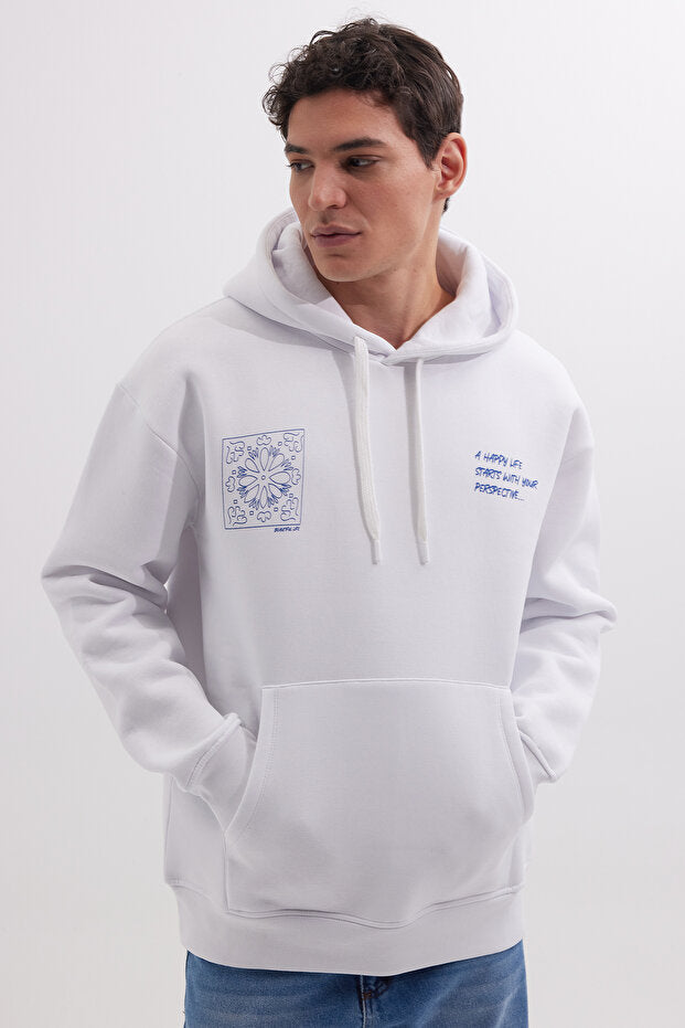 Tudors Unisex Oversized Cotton Fleece-Lined Printed White Hoodie